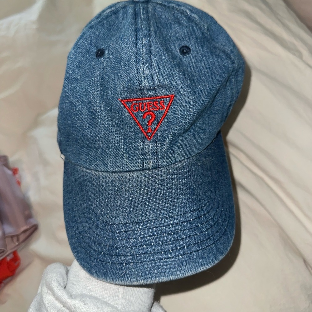 Guess Blue Denim Cap with Red Emblem